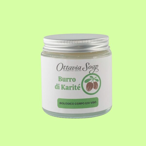 Vasetto in vetro con tappo a vite in alluminio ed etichetta con la descrizione del prodotto
