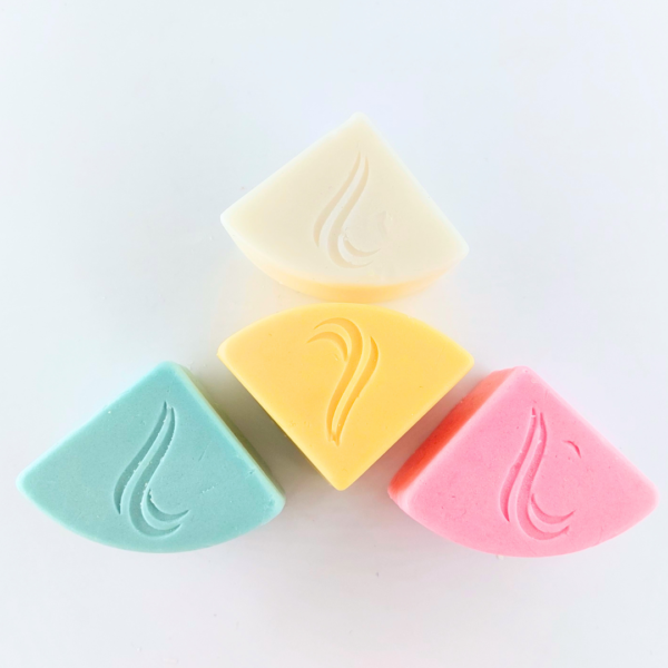 immagine dei 3 shampoo solidi e del balsamo in formato per essere inseriti nella scatolina porta solidi da viaggio